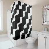 白黒の斜め波パターン シャワーカーテン (インサイチュ)
