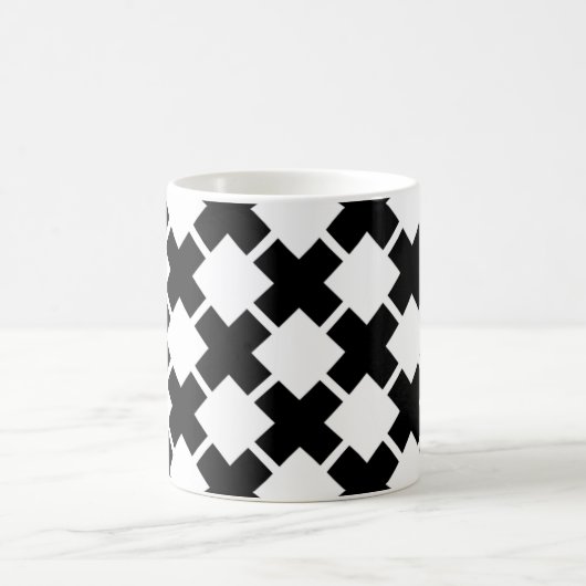 白黒の斜素朴線パターン コーヒーマグカップ (中央)
