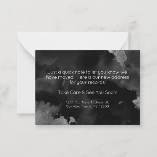 白黒の新しいアドレスの移動告知カード ノートカード (裏面)