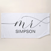 白黒の新婚の花嫁さんパーソナライズされた ビーチタオル (正面)