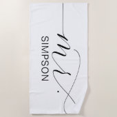 白黒の新婚の花嫁さんパーソナライズされた ビーチタオル (正面)