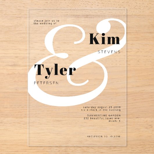 白黒の新婦はっきりしたと新郎の名結婚前 アクリル招待状 (正面)