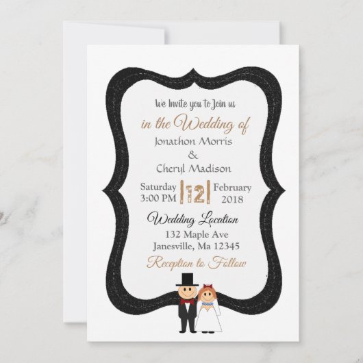 白黒の新郎と新婦結婚式招待状 招待状 (正面)