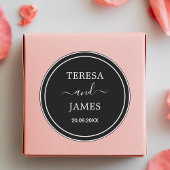 白黒の新郎新婦の名前の日付結婚式の引き出物 ラウンドシール