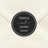 白黒の新郎新婦の名前の日付結婚式の引き出物 ラウンドシール