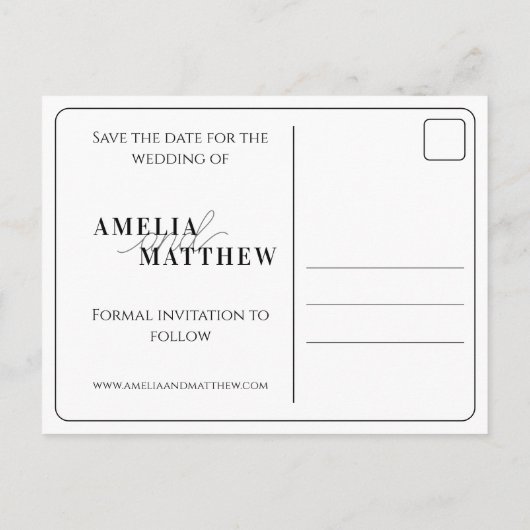 白黒の日付の保結婚存 ポストカード (裏面)