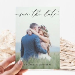 白黒の日付を保存するフォト写真2カード 招待状