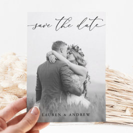 白黒の日付を保存するフォト写真3カード 招待状