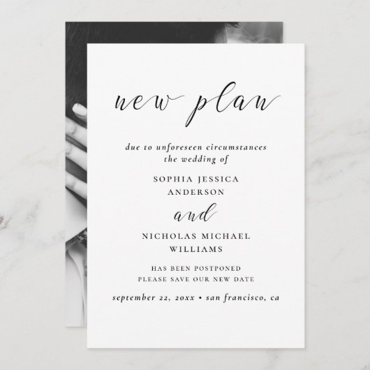 白黒の日付を変更する新モダンしい計画 セーブザデート (正面/裏面)