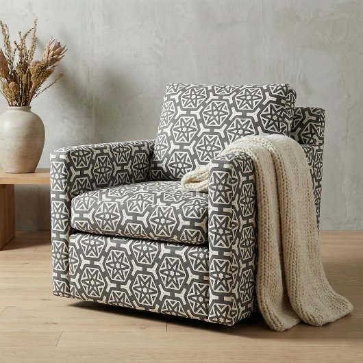 白黒の星と六角のパターン ファブリック