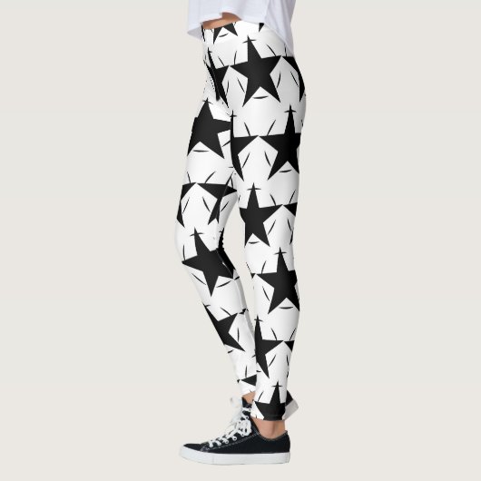 白黒の星の円の幾何学的パターン レギンス (左)