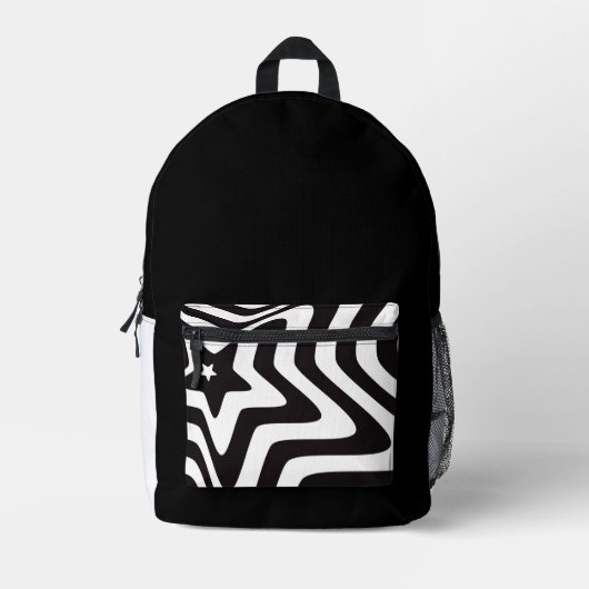 白黒の星の錯覚 プリントバックパック (正面)