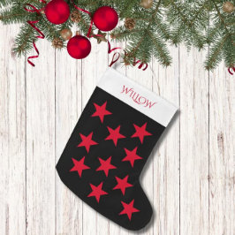 白黒の星模様モノグラムモダン ラージクリスマスストッキング