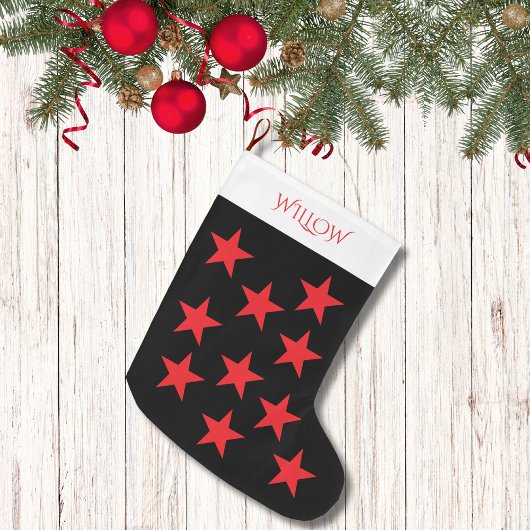 白黒の星模様モノグラムモダン ラージクリスマスストッキング