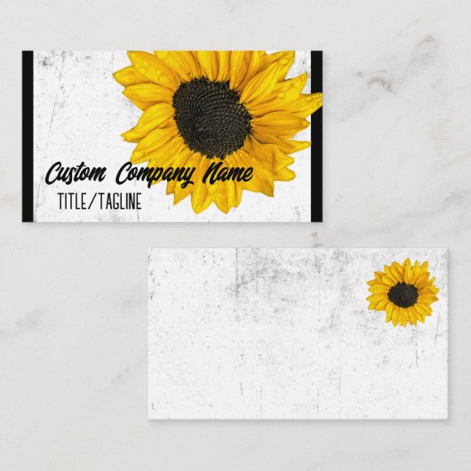白黒の晴れた黄色いヒマワリ 名刺 (正面/裏面)