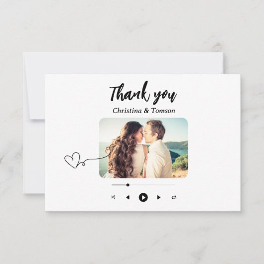白黒の曲の再生リストの写真結婚の種類 サンキューカード (正面)