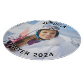 白黒の曲線の文字家族の写真 カッティングボード (角)