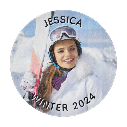 白黒の曲線の文字家族の写真 カッティングボード (正面)