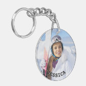 白黒の曲線の文字家族の写真 キーホルダー (正面左)