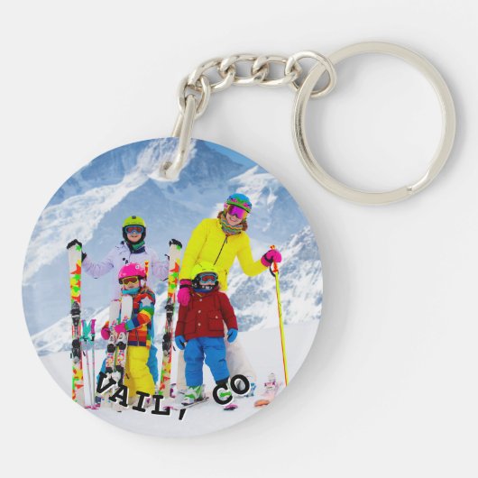 白黒の曲線の文字家族の写真 キーホルダー (裏面)