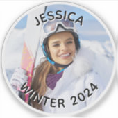 白黒の曲線の文字家族の写真 シール (正面)