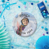 白黒の曲線の文字家族の写真 ペーパープレート (パーティー)