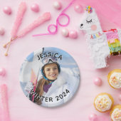 白黒の曲線の文字家族の写真 ペーパープレート (パーティー)