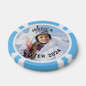 白黒の曲線の文字家族の写真 ポーカーチップ (シングル)