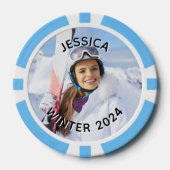 白黒の曲線の文字家族の写真 ポーカーチップ (正面)