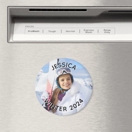 白黒の曲線の文字家族の写真 マグネット (インサイチュ (食洗機))