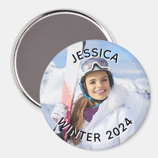 白黒の曲線の文字家族の写真 マグネット (正面/裏面)