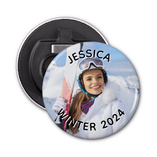 白黒の曲線の文字家族の写真 栓抜き (正面)