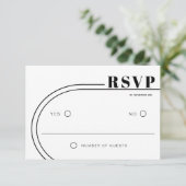 白黒の曲線フレームミニマル結婚リスト 出欠カード (スタンド正面)