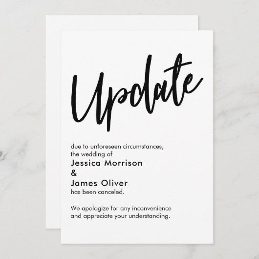 白黒の更新が取り消され結婚たアナウンス 招待状 (正面/裏面)