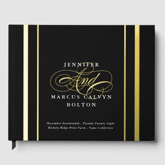 白黒の書エレガント道フォーマルの結婚数 ゲストブック (正面)