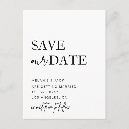 白黒の書シンプル跡の日付を保存 案内ポストカード (正面)