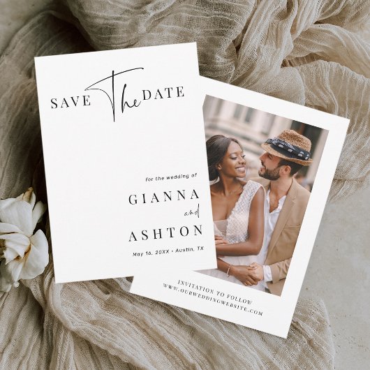 白黒の書モダン跡の結婚写真 セーブザデート