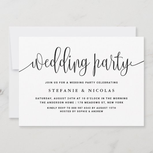 白黒の書道かわいらし結婚披露宴 招待状 (正面)