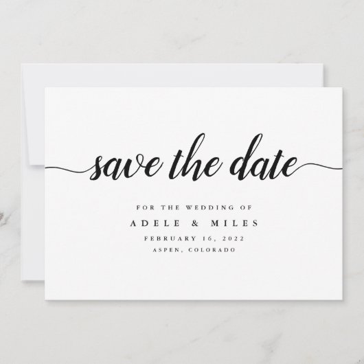 白黒の書道が日付カードを保存 セーブザデート (正面)