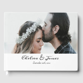 白黒の書道のスクリプトフォト結婚ズ ゲストブック