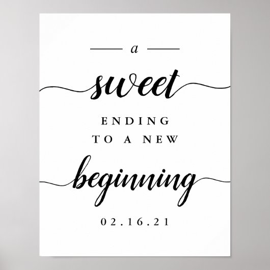 白黒の書道のデザ結婚ートテーブル ポスター (正面)