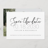 白黒の書道の写真日付カードを保存 セーブザデート (正面/裏面)