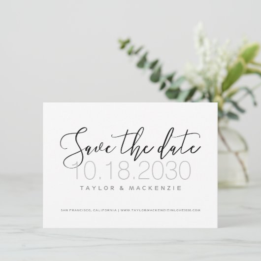 白黒の書道の写真日付カードを保存 セーブザデート (スタンド正面)