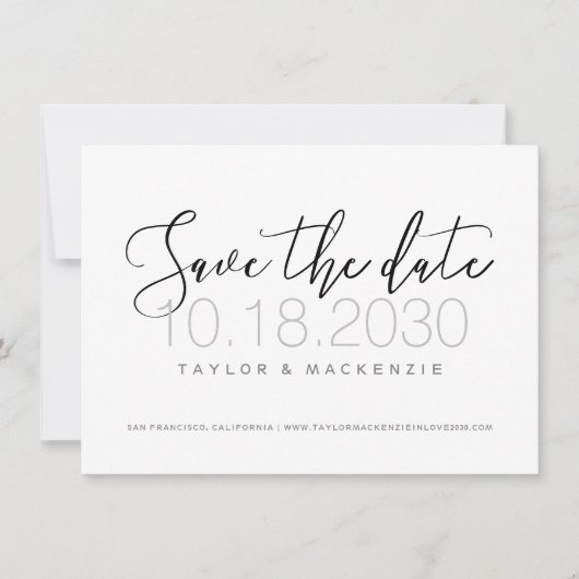 白黒の書道の写真日付カードを保存 セーブザデート (正面)