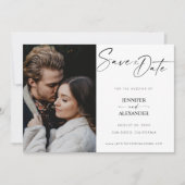 白黒の書道の写真Inviの日付を保存 招待状 (正面)