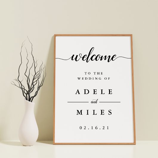 白黒の書道の結婚歓迎 ポスター