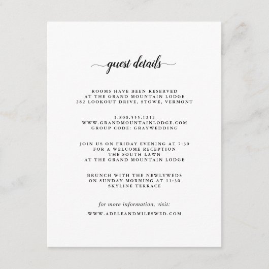 白黒の書道の結婚詳細 エンクロージャーカード (正面)