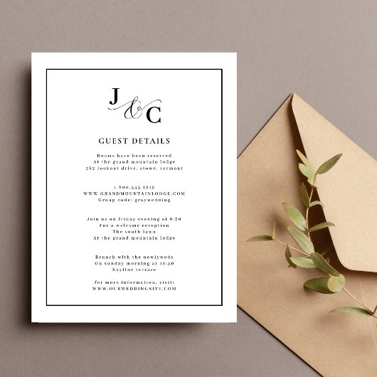 白黒の書道の結婚詳細 エンクロージャーカード