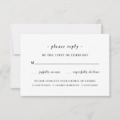 白黒の書道の食事の選択結婚の 出欠カード (正面)