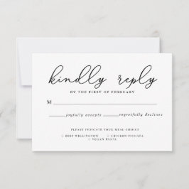 白黒の書道の食事の選択RSVPカード サンキューカード